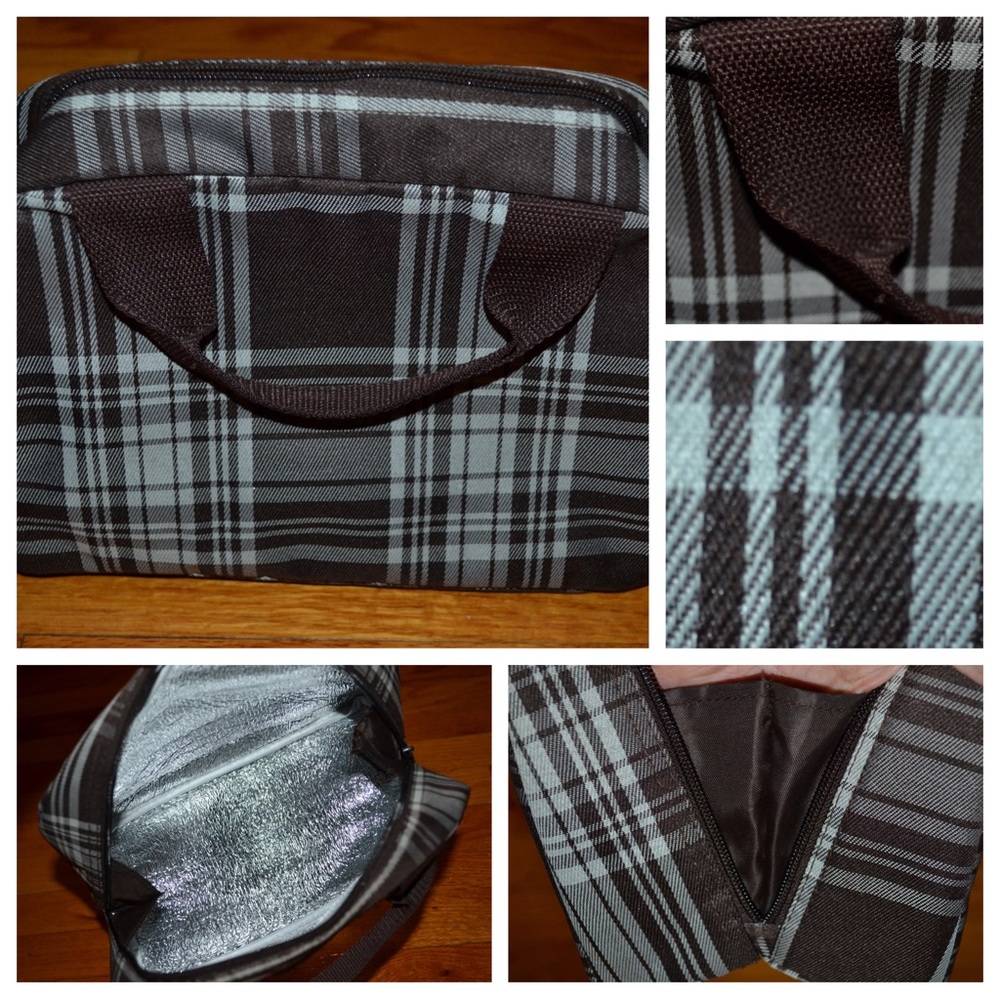 Brown plaid insulated lunch box NEW